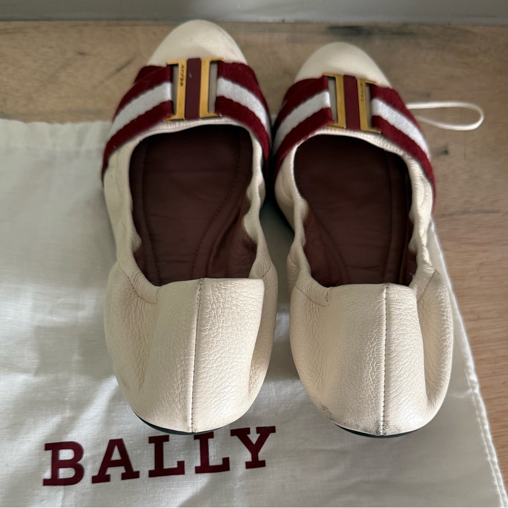 Bally Beige and Burgundy Leather Flats